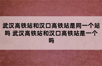 武汉高铁站和汉口高铁站是同一个站吗 武汉高铁站和汉口高铁站是一个吗